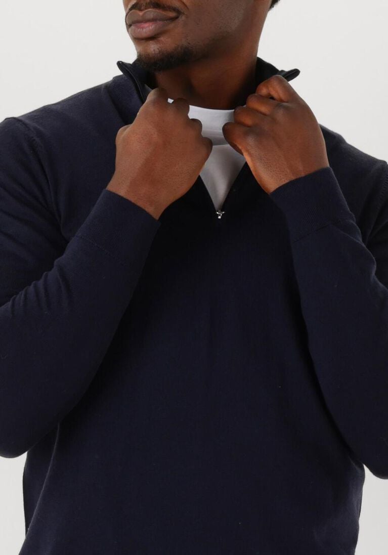 donkerblauwe profuomo trui pullover half zip merino