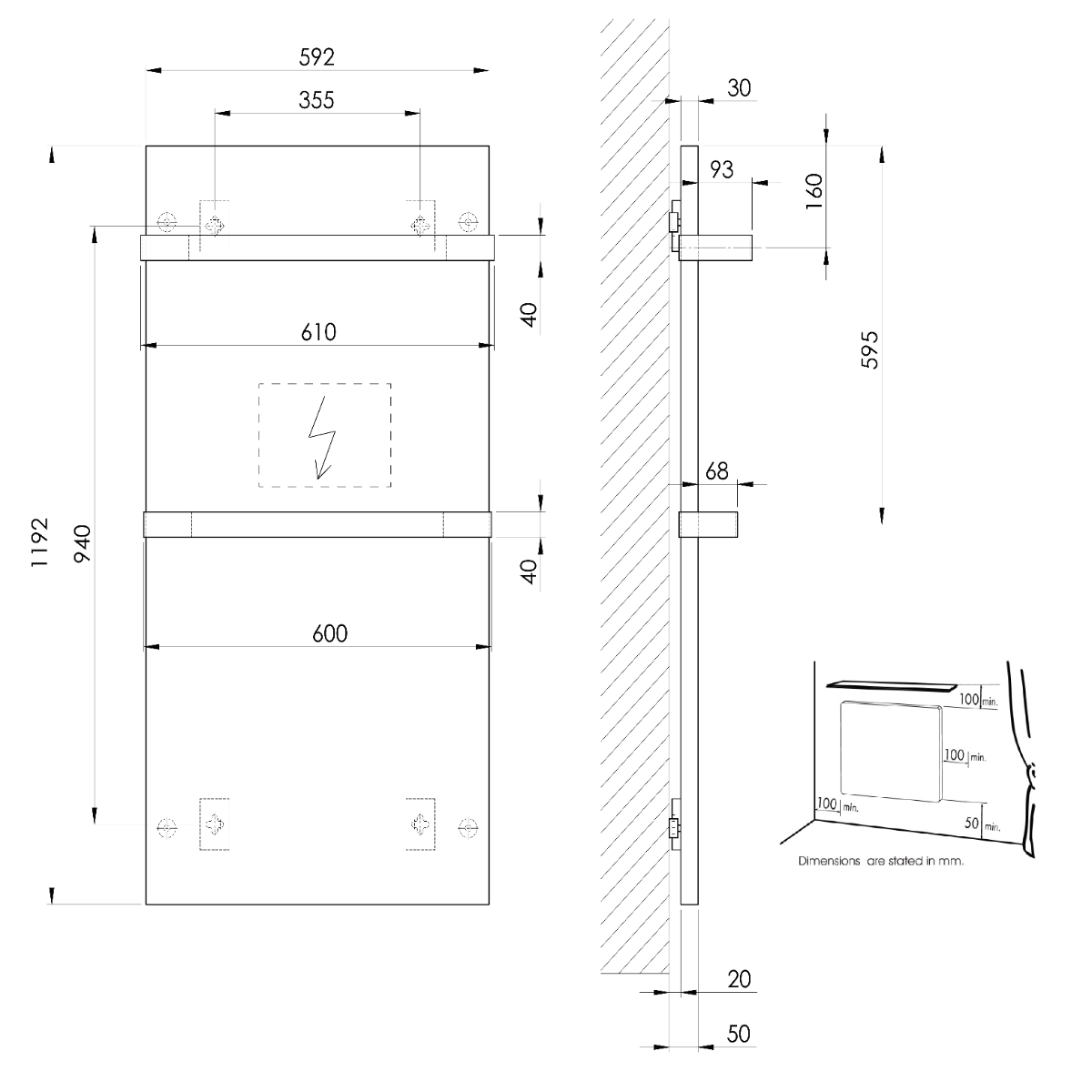 Sapho Enis badkamer radiator verwarmingspaneel met handdoekhouders 600W 120x59cm mat zwart