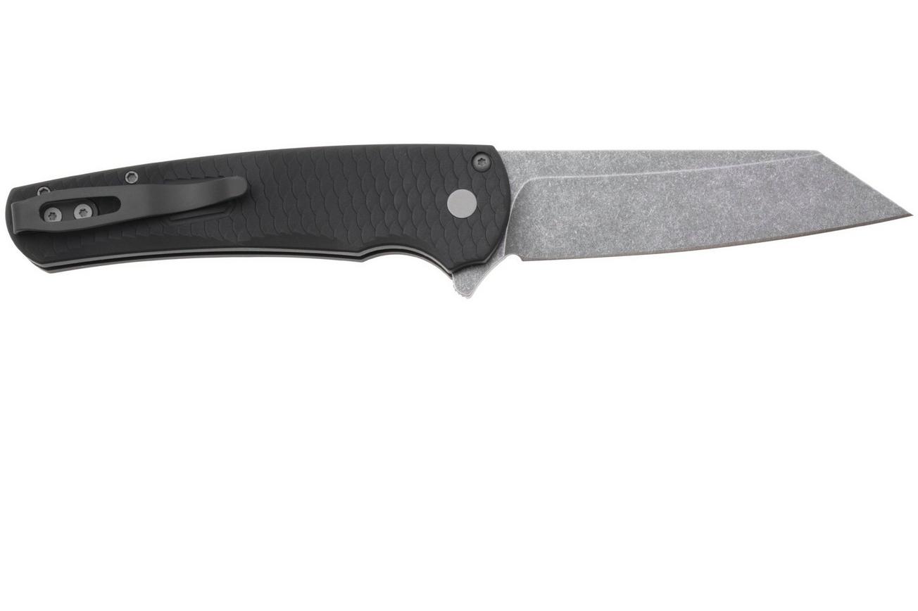Pro-Tech Malibu 5435-AW, Black Acid Wash CPM MagnaCut Reverse Tanto, Black Aluminum Dragon Scale zakmes