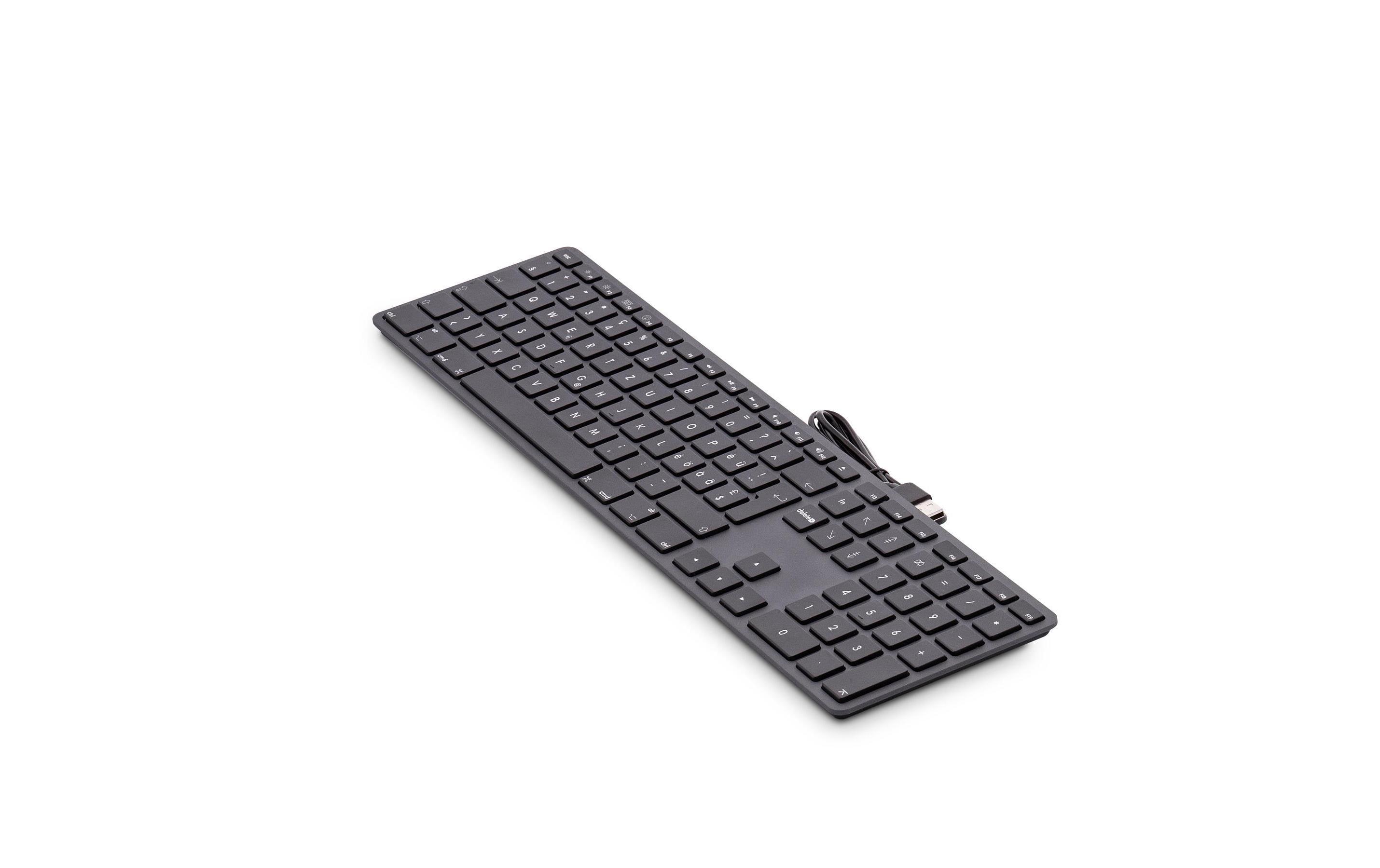 Tastatur KB-1243 Schwarz, Mac CH-Layout mit ZiffernblockElegante Mac-Tastatur mit Aluminiumcover