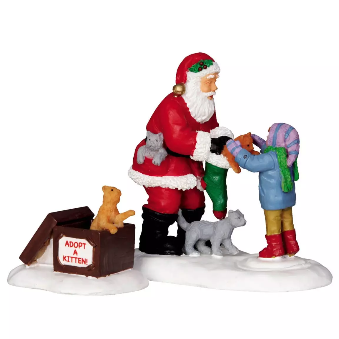 Personnages Lemax Père Noël et chatons