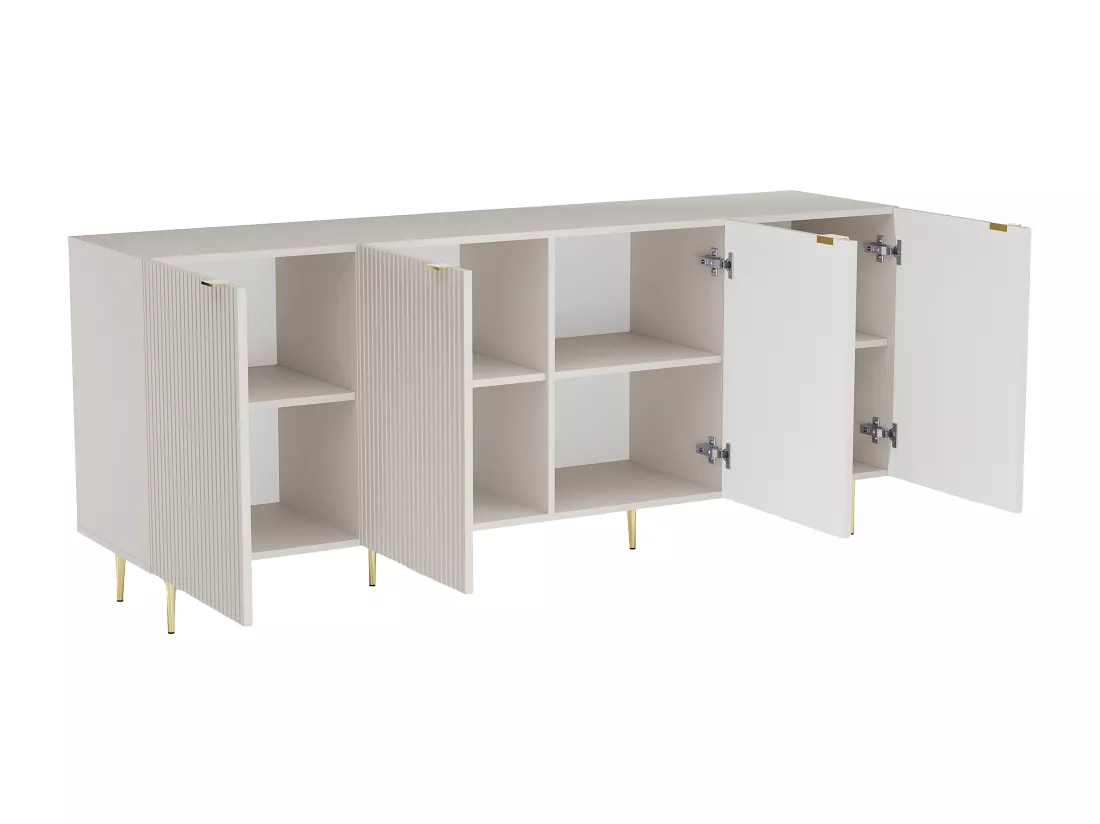 Buffet avec 4 portes en MDF et acier - Beige et Doré - YESINIA