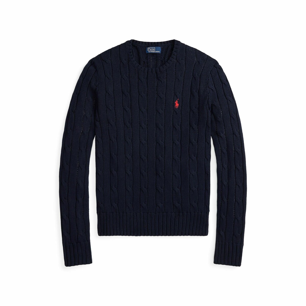 POLO RALPH LAUREN<br>Suéter de malha trançada de algodão com gola redonda