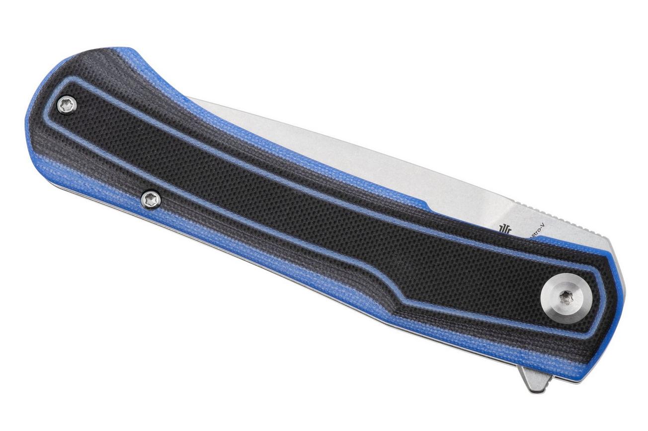 Tenable Knives Kratos T1024A2 Stonewashed Nitro-V, Black Blue G10, zakmes, Ostap Hel design