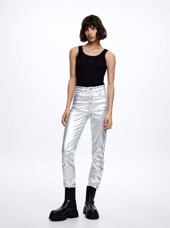 Calça jeans skinny metalizada - Prata