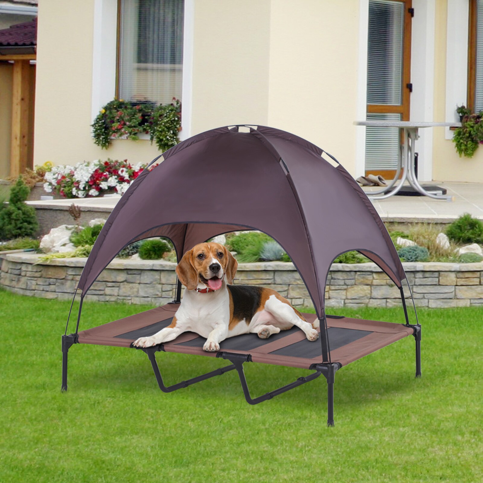 PawHut Hundebett mit Baldachin 122 x 92 x 108 cm (LxBxH)