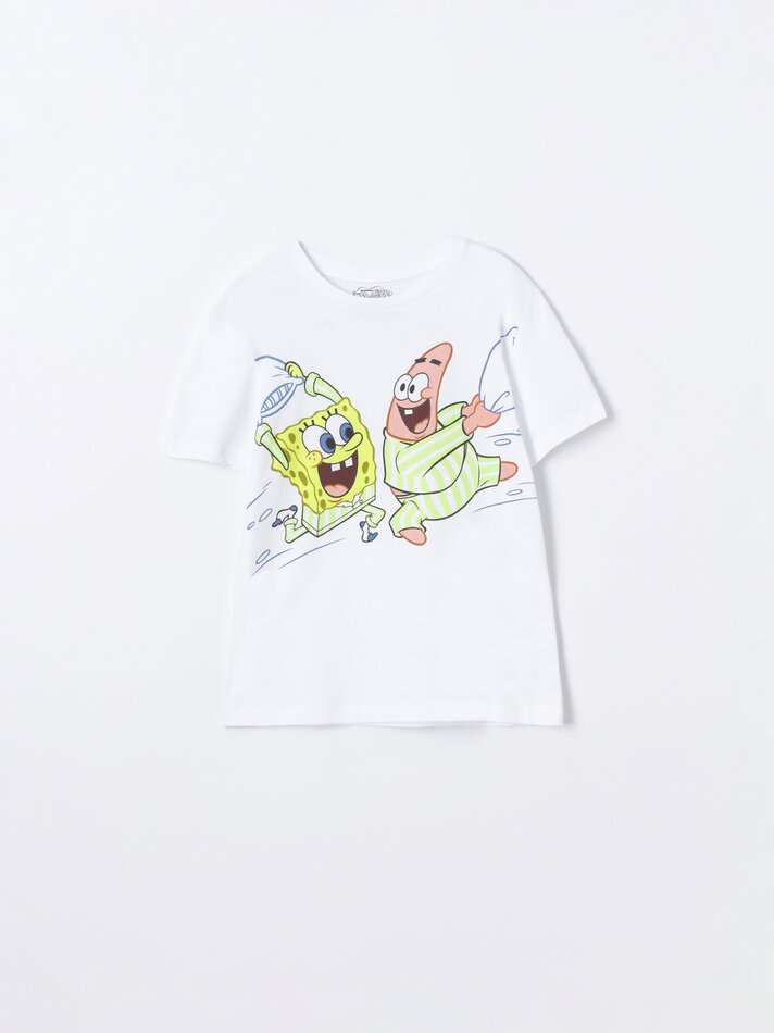 Conjunto de pijama curto estampado do Bob Esponja - Branco Sujo