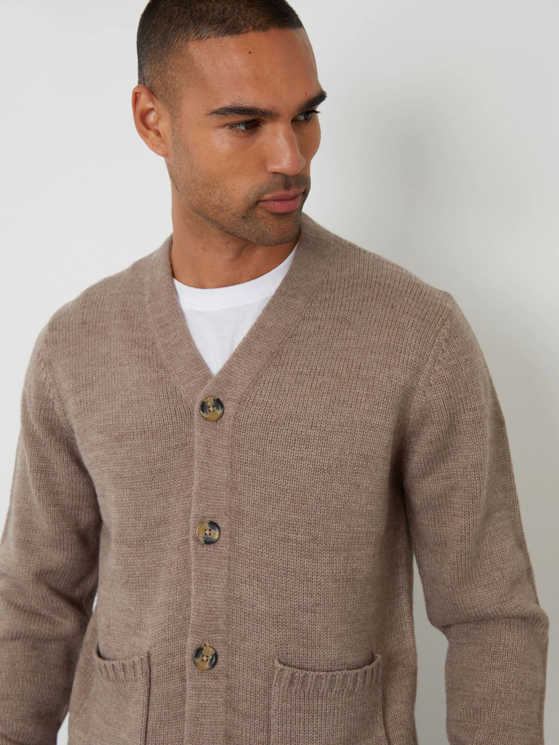Lichtbruin - Threadbare Knitted V-Neck Cardigan
