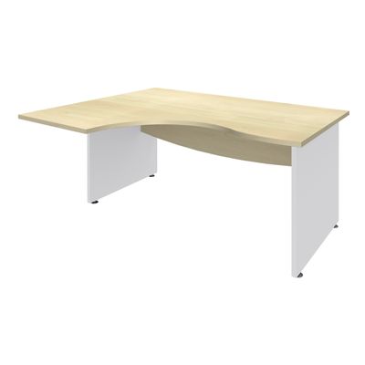Bureau compact à gauche DUAL - L180 cm - Pieds blanc - plateau imitation Erable (Pieds de renfort ou caisson bout de bureau obligatoire à rajouter - non inclus)