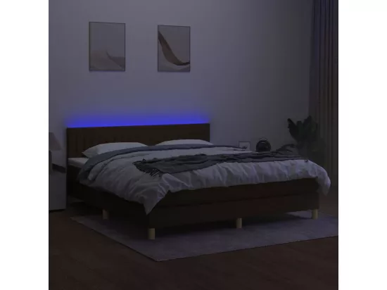 Sommier tapissier matelas et LED Marron foncé 180x200cm Tissu