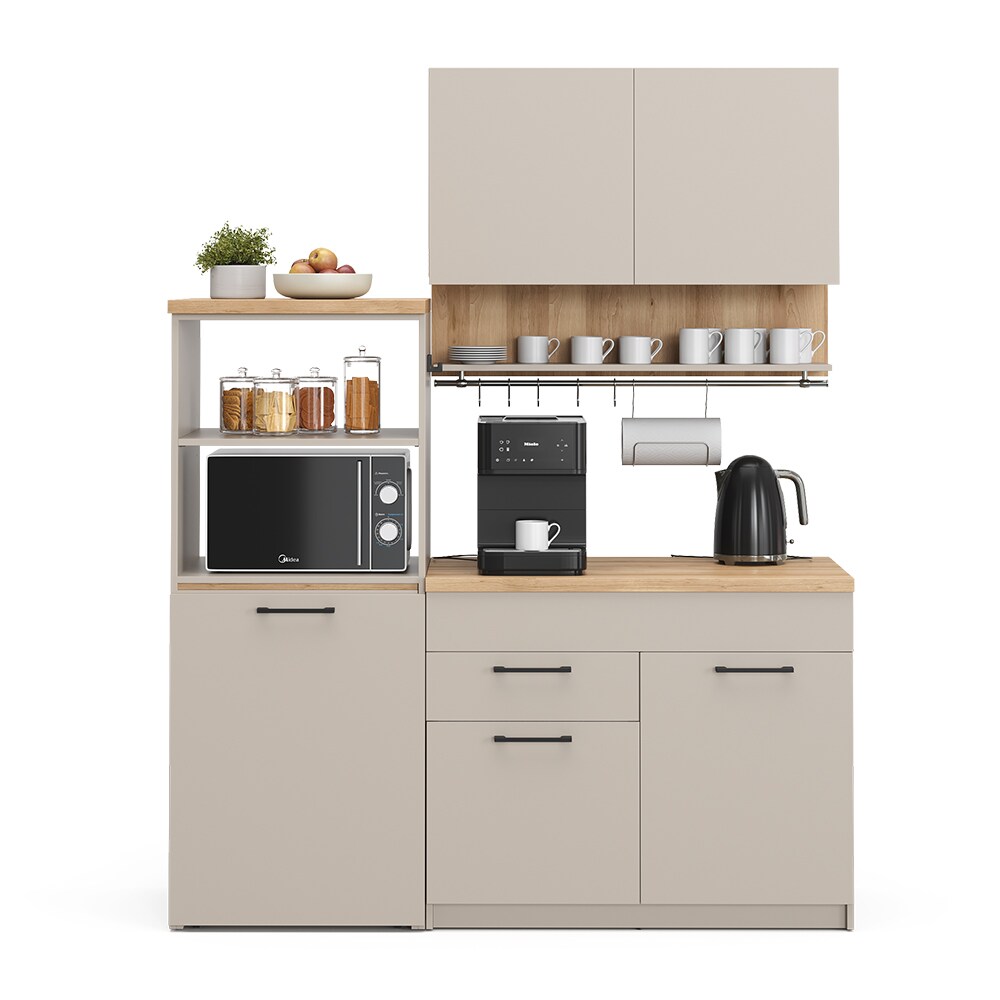 Vicco Singleküche Egbert Greige Eiche 160 cm mit ausziehbarem Tisch