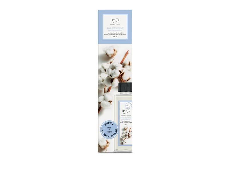 ipuro Duftstäbchen Refill Cotton Fields mit Stäbchen 200 ml Nachfüller für Duftstäbchen mit sanften Noten