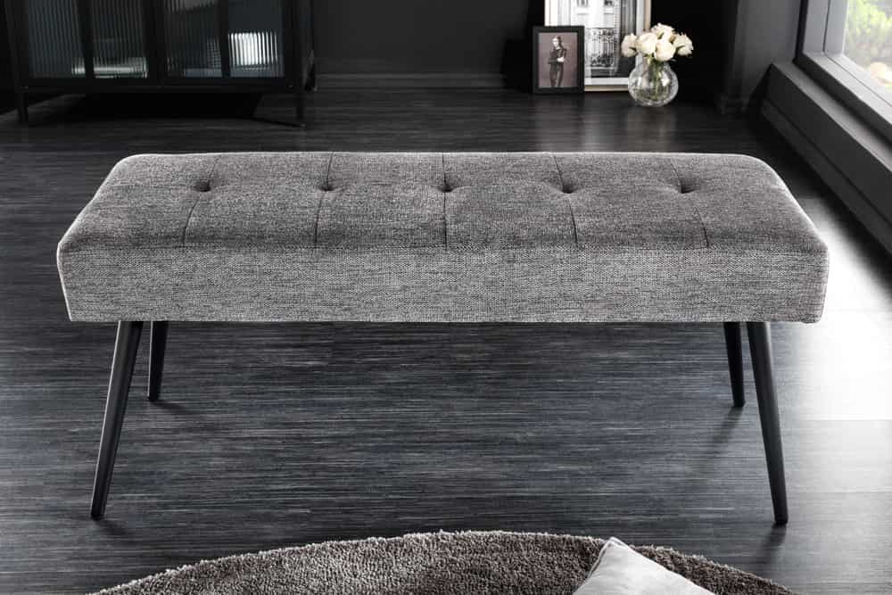 Design Sitzbank BOUTIQUE 100cm grau Strukturstoff schwarze Metallbeine