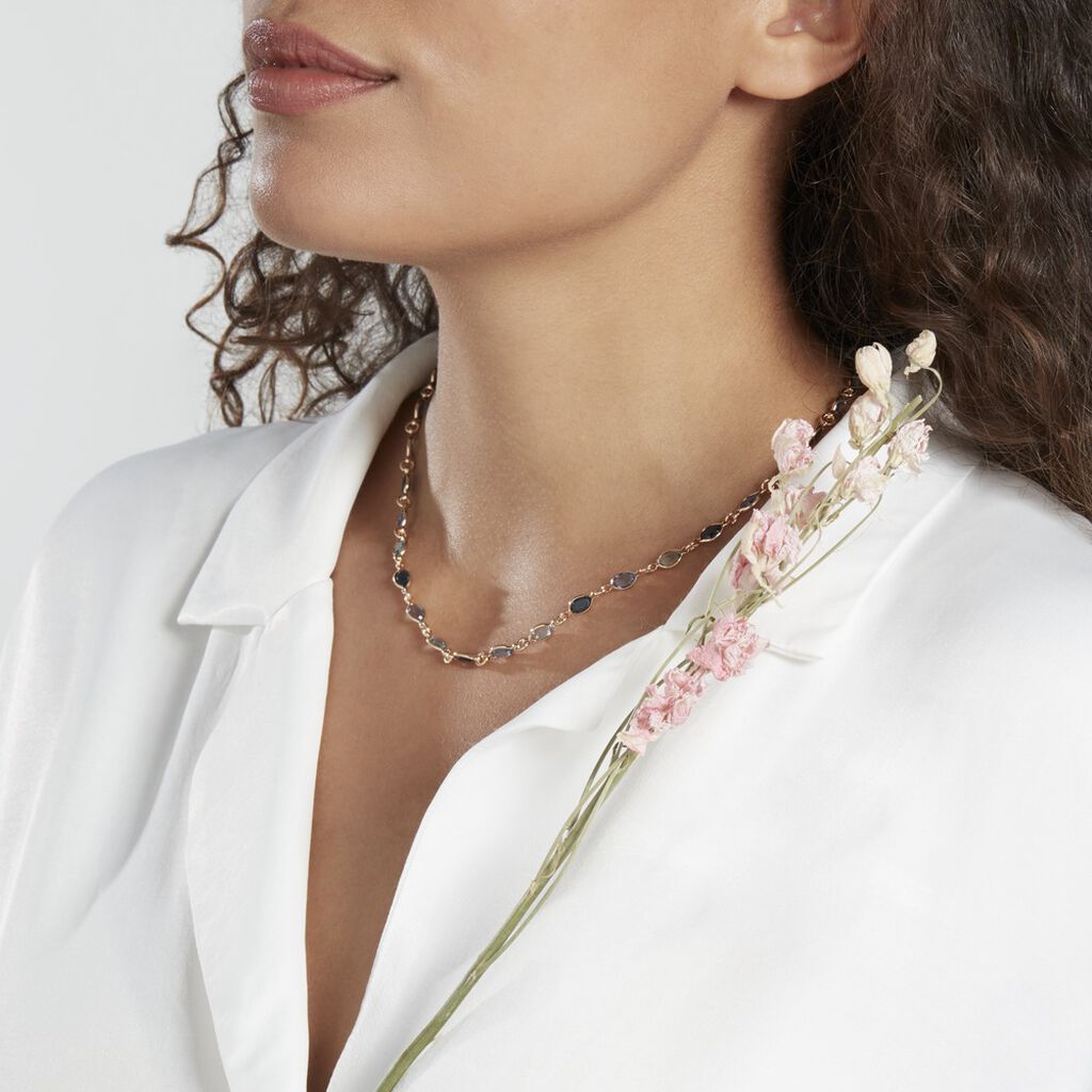 Collier Ilvaae Plaqué Or Pierre De Synthèse Bleue