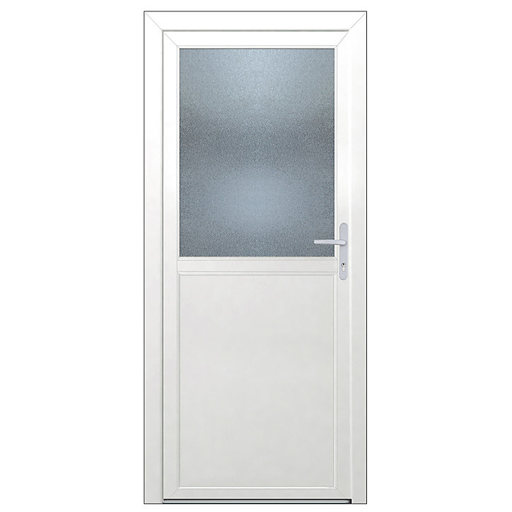Porte de service 1/2 vitrée PVC 90 x h.205 cm poussant gauche