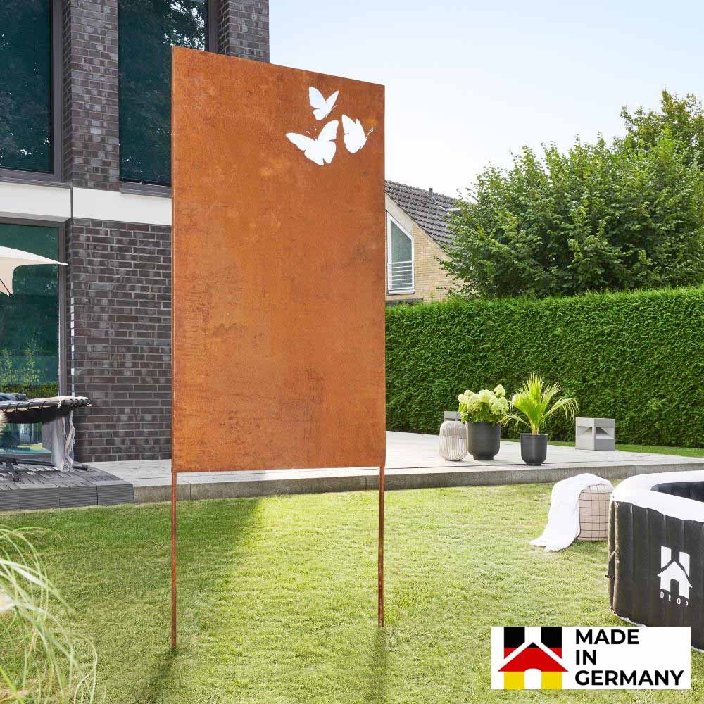 Home Deluxe - Privacyscherm BUTTERFLY - 180 x 100 cm - weerbestendig, elegante roestlook | Roestbord, tuinpaal, roestpaal