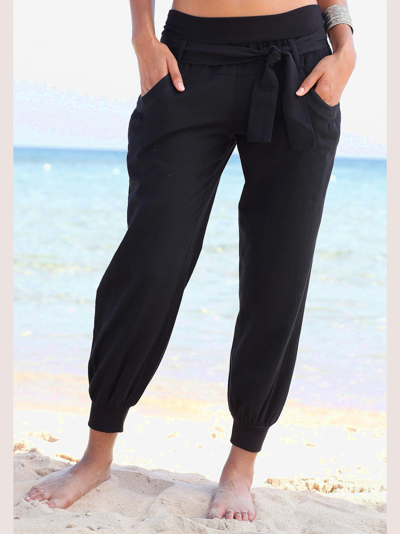 Pantalon de plage large ceinture en jersey