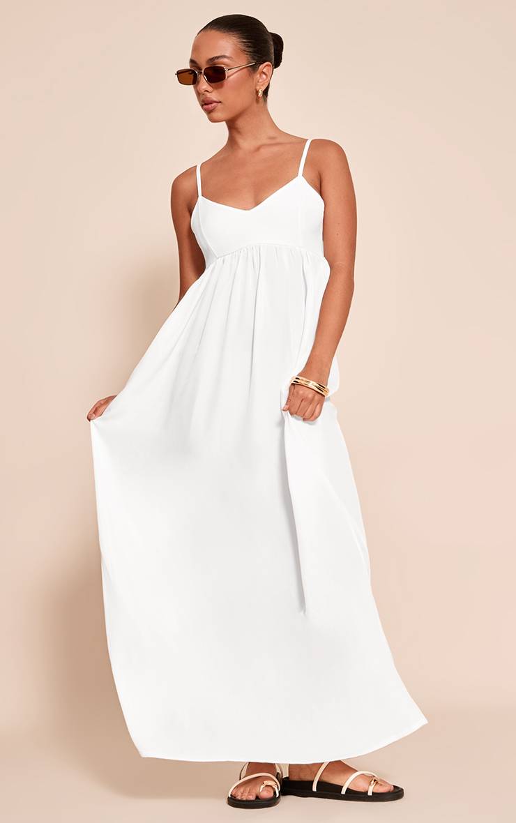 Blanc Robe Longue Texturée À Bretelles Et Encolure Arrondie Sans Manches