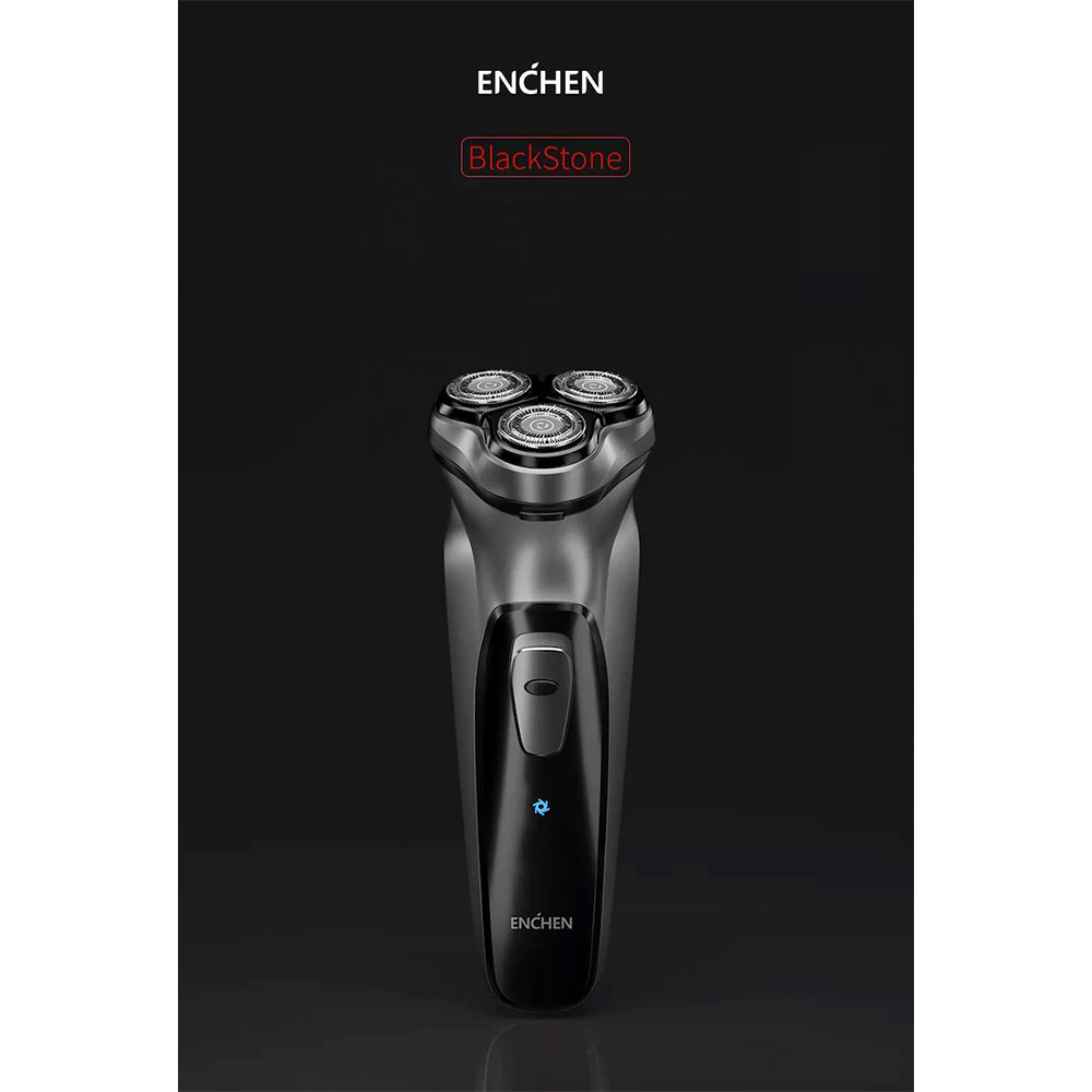 BlackStone Elektrischer USB Rasierer Rotierender 3D Dreikopf Akku Rasierer Wasserfest (IPX7) - Schwarz