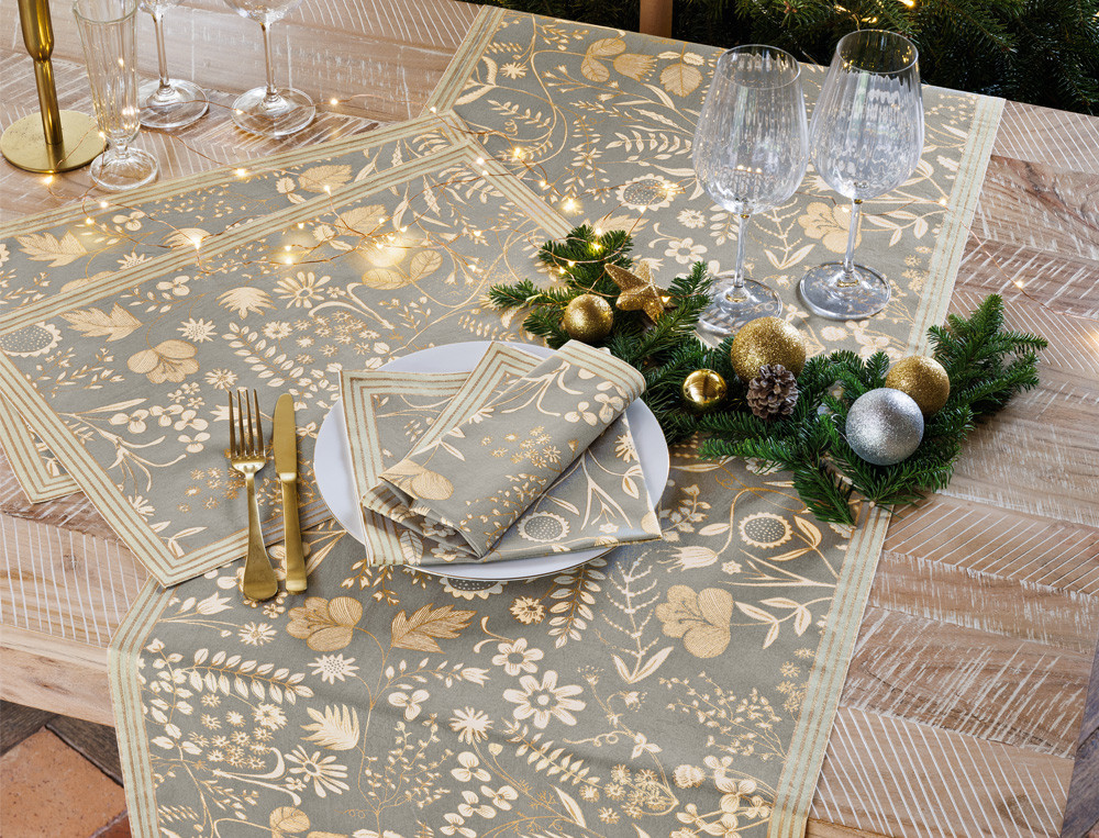 Chemin de table imprimé-D'or et de fleurs