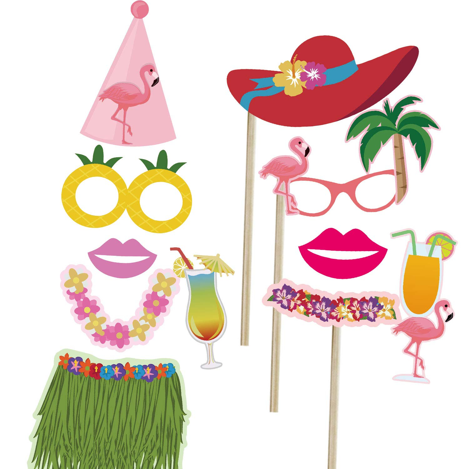 (36er Set) Photo Booth Fotorequisiten Sommer Party Foto Accessoires Dekorationen für lustige Bilder - Hawaii
