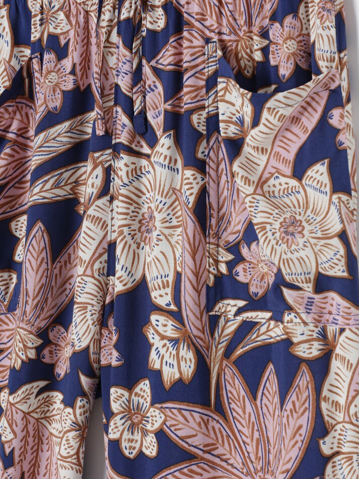 Calças fluidas estampadas - Azul Marinho