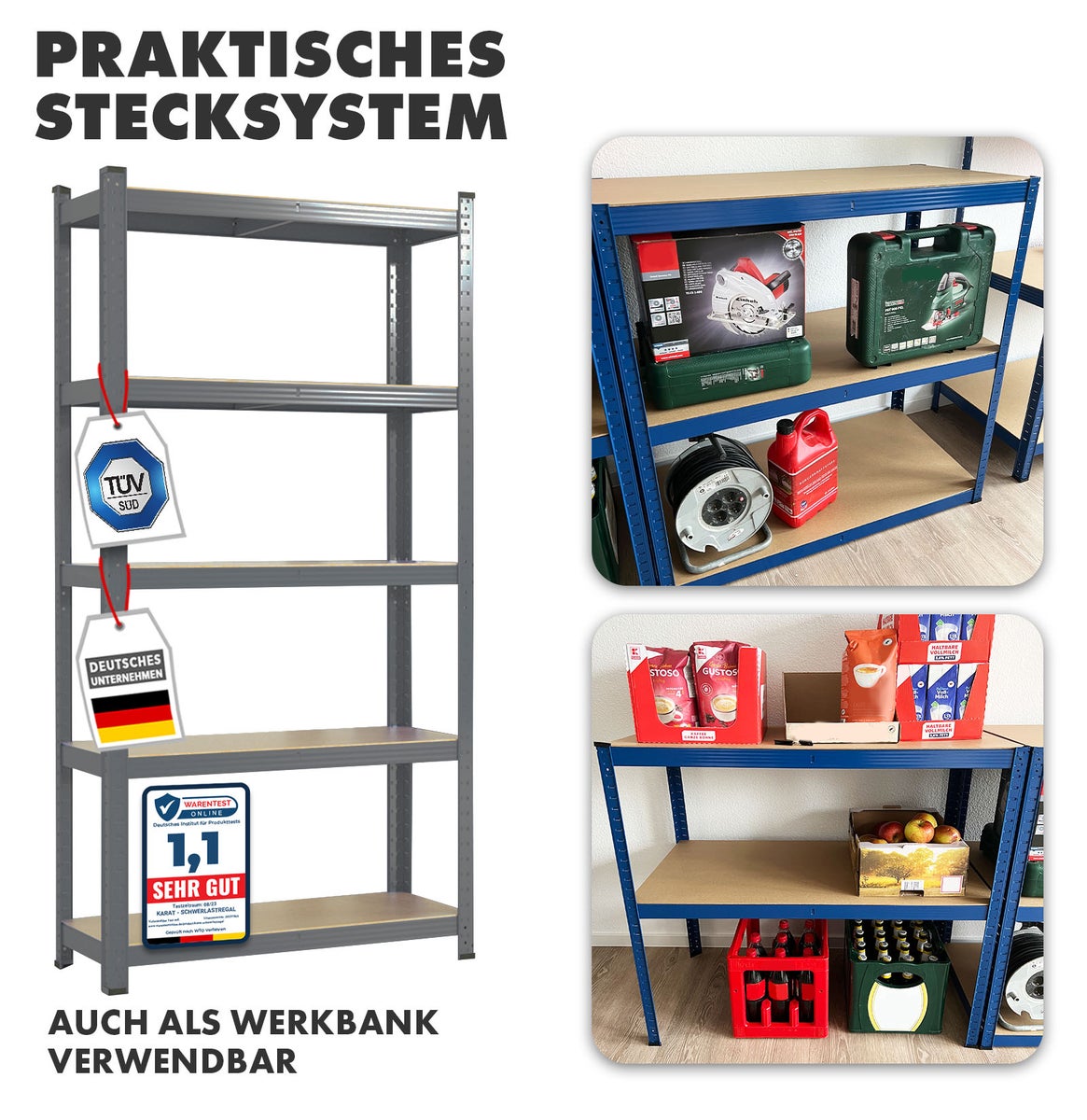 Lakota Heavy-Duty Stellingkast - Set van 2 - Draagvermogen tot 875 kg - Individueel bruikbaar - Grijs - 180 x 90 x 40 cm