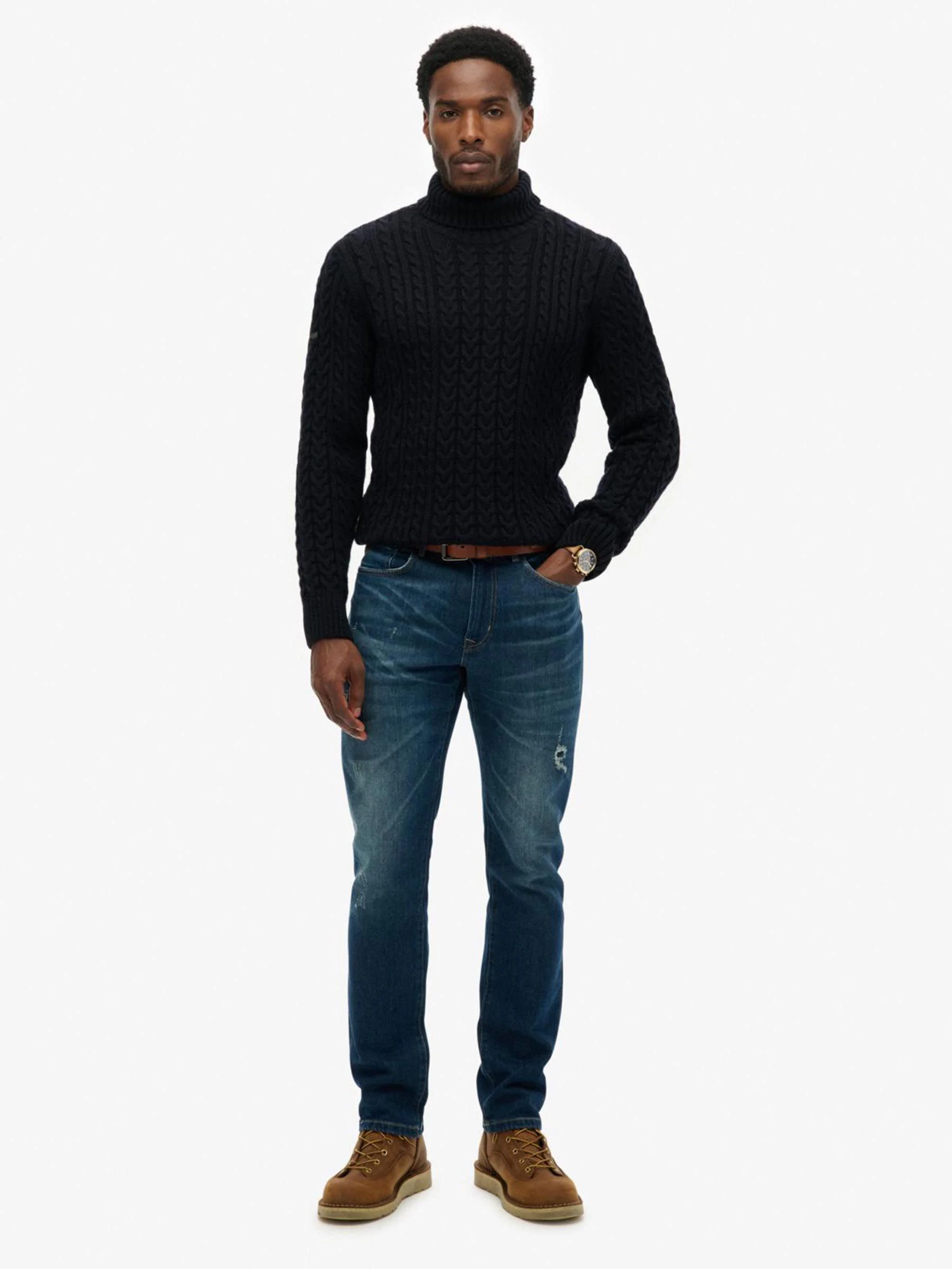 Blauw - Superdry Jacob Cable Roll Neck Jumper