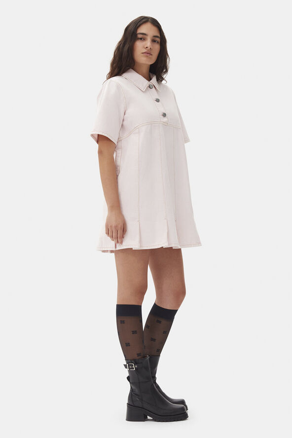 Ganni Overdyed Denim Mini Dress Chalk pink
