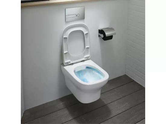 Pack WC suspendu sans bride JACOB DELAFON Vox + bâti support + abattant + plaque chromée