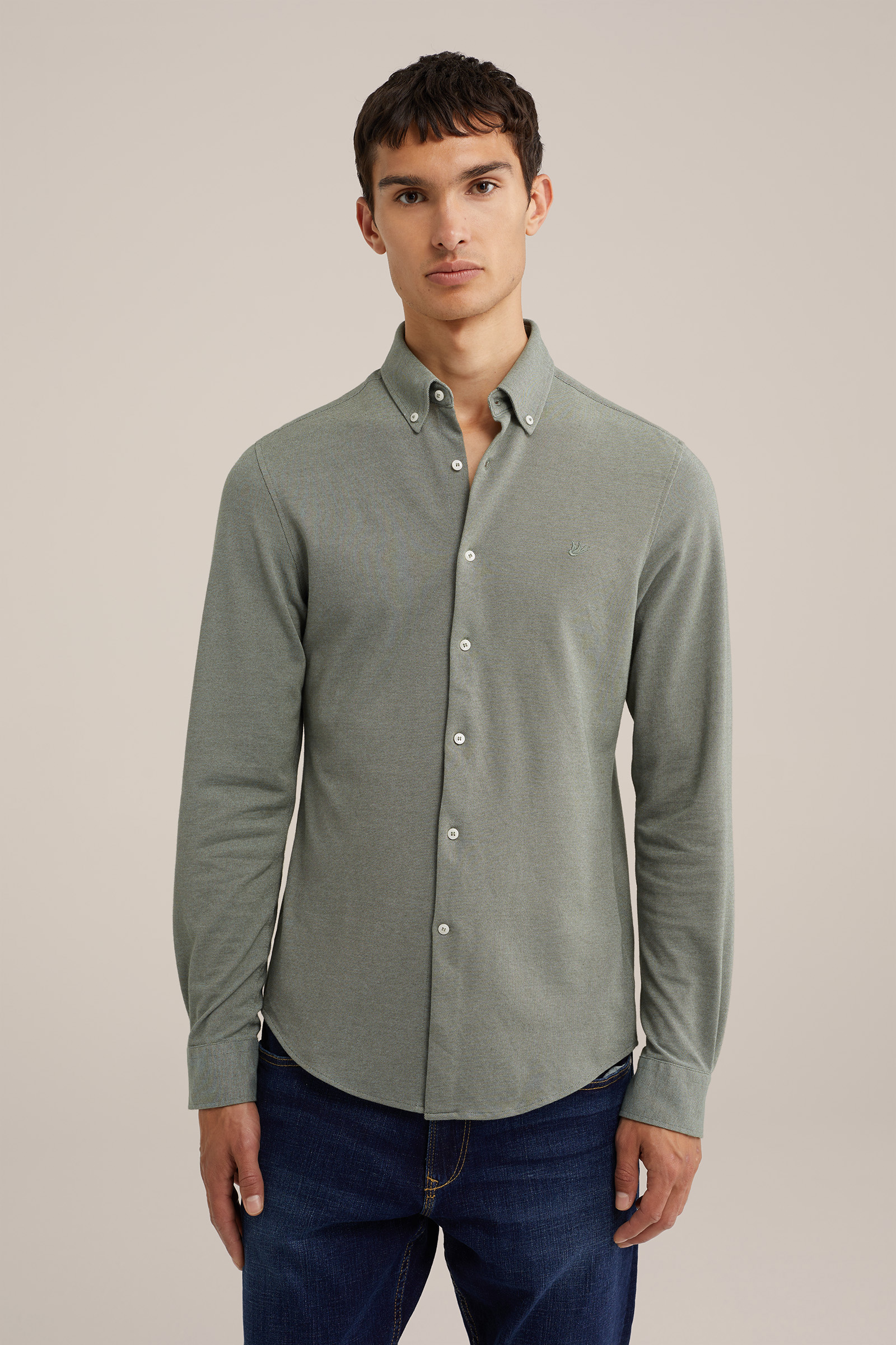 tall fit overhemd van piquéjersey WE Fashion Zeegroen