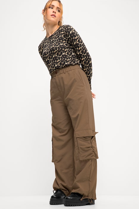 Cargohose, weites Bein, Cargotaschen, Saum-Bindeband