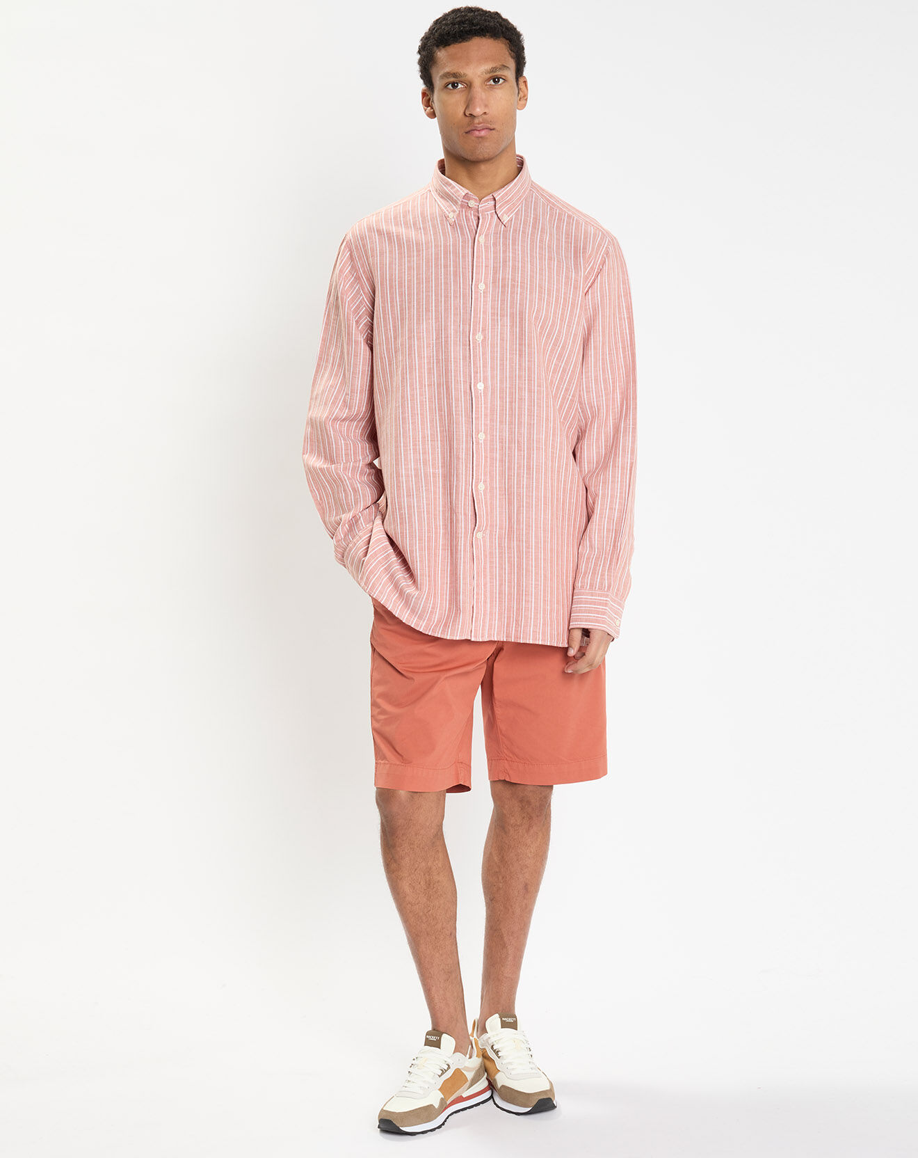 Hackett London Chemise en Lin & Coton Slim Fit à rayures orange moyen
