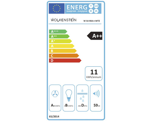Wolkenstein W S4-90A++WTZ afzuigkap zonder kop, 90 x 42 cm, wit