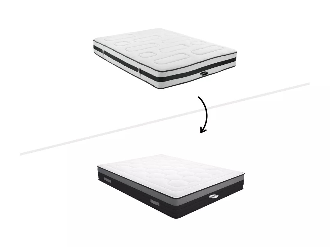 Ensemble 160 x 200 cm sommier coffre naturel clair + matelas hybride ressorts ensachés 7 zones et mémoire de forme ép.25cm - AMARANTE de NATUREA