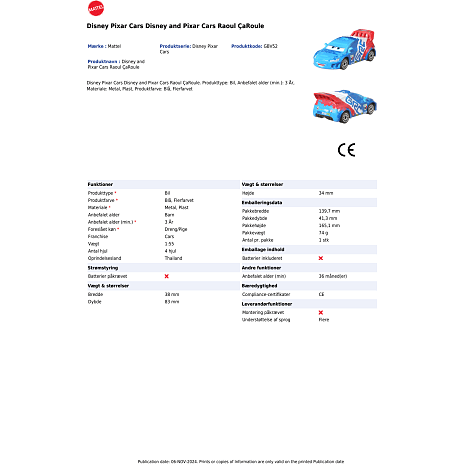 Disney Pixar Cars 3, 1 stk. legetøjsbil