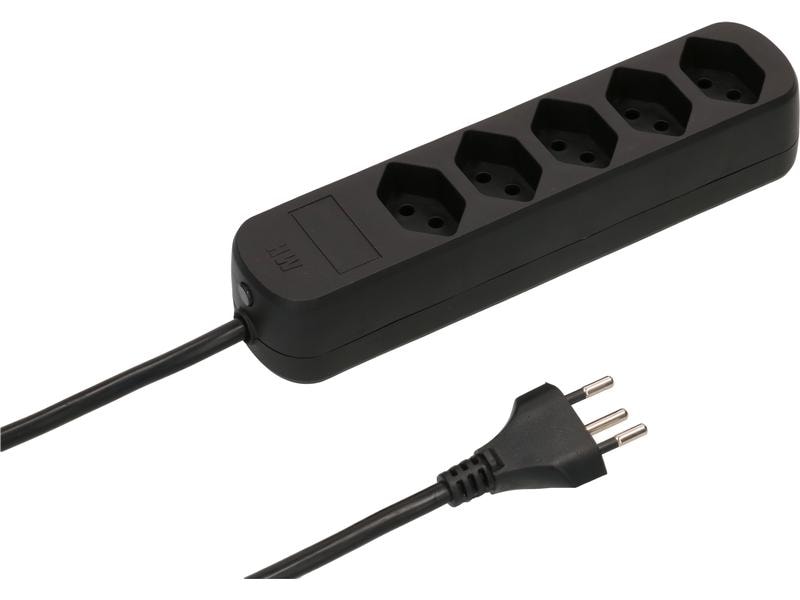 Max Hauri Steckdosenleiste Basic-Line, 5x T13, 5 m, Schwarz Mehrfachsteckdose mit 5 m langem Kabel