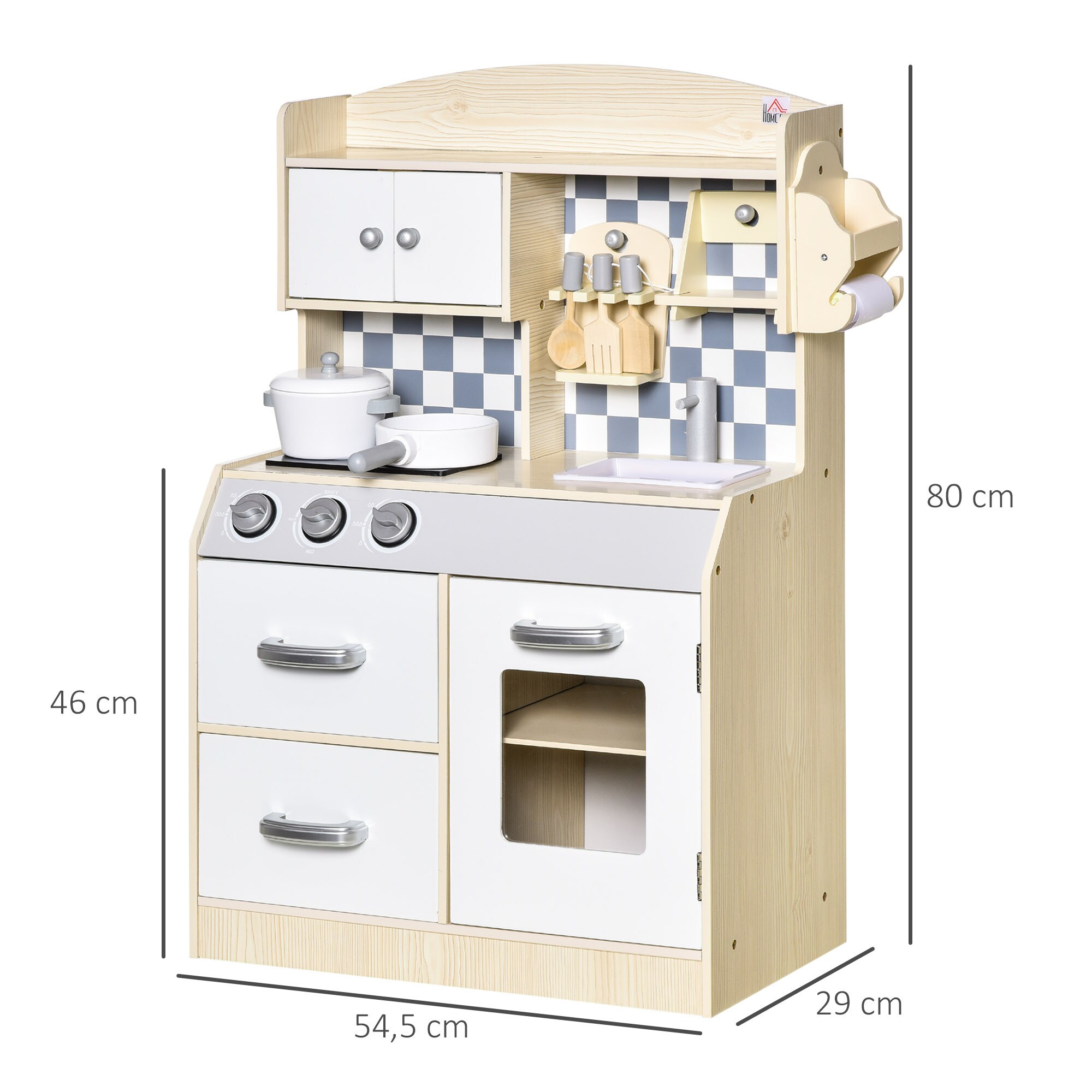 HOMCOM Kinderküchen mit Kochgeschirrzubehör bunt 54.5L x 29B x 80H cm