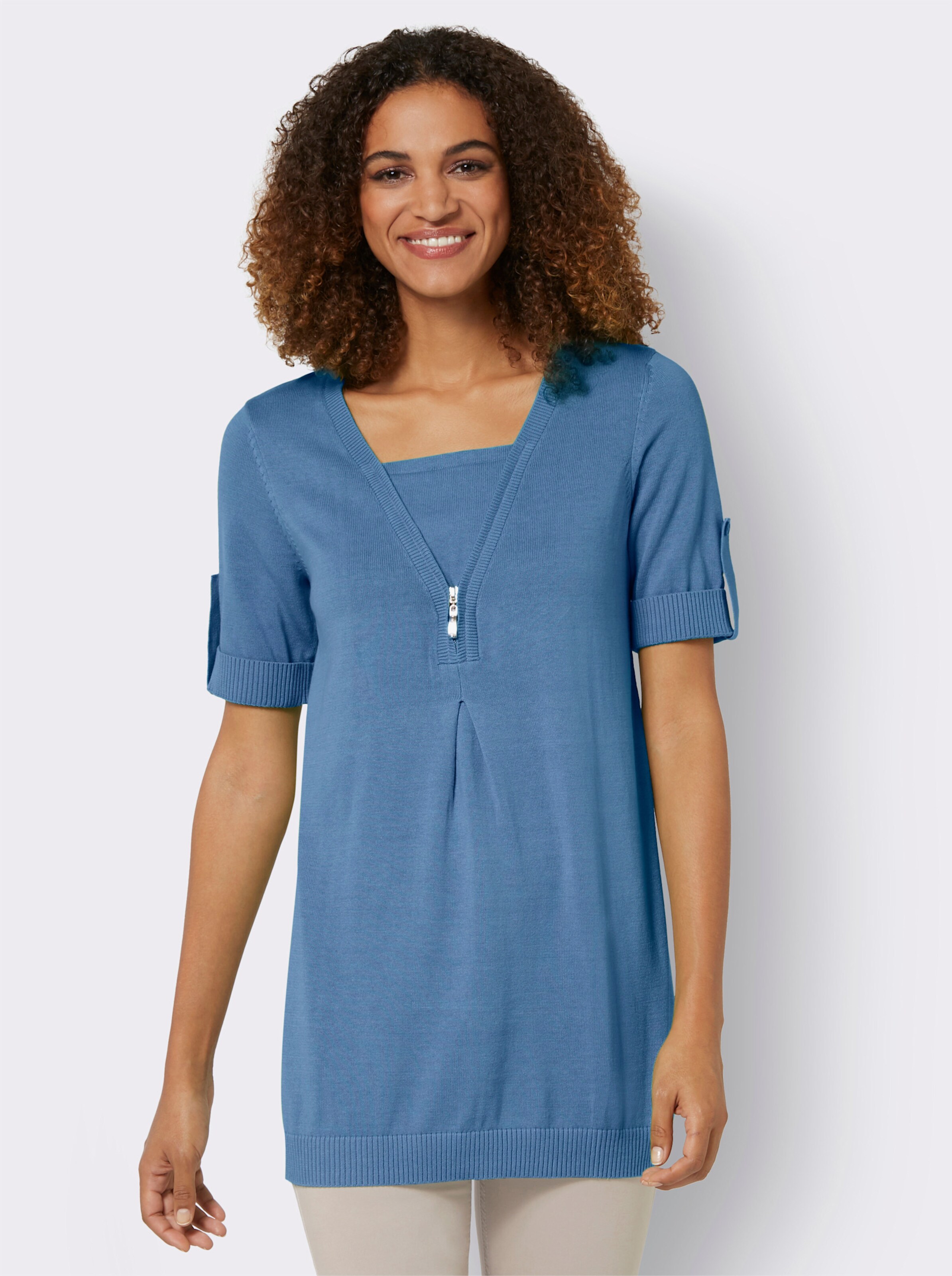 Kurzarmpullover in Longform
