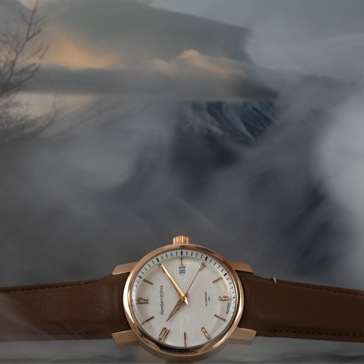 Montre HUMBERT-DROZ hd8 homme automatique, bracelet cuir marron clair