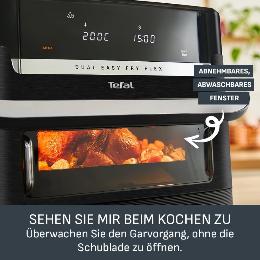 Tefal Dual Easy Fry Flex Heißluftfritteuse 9L – Airfryer mit 2 Kammern & GiantZone, FlexCook-Trennwand, 2700 W, 40–200 °C, 7 Programme, fettarm frittieren & 2 Gerichte gleichzeitig zubereiten EY9228