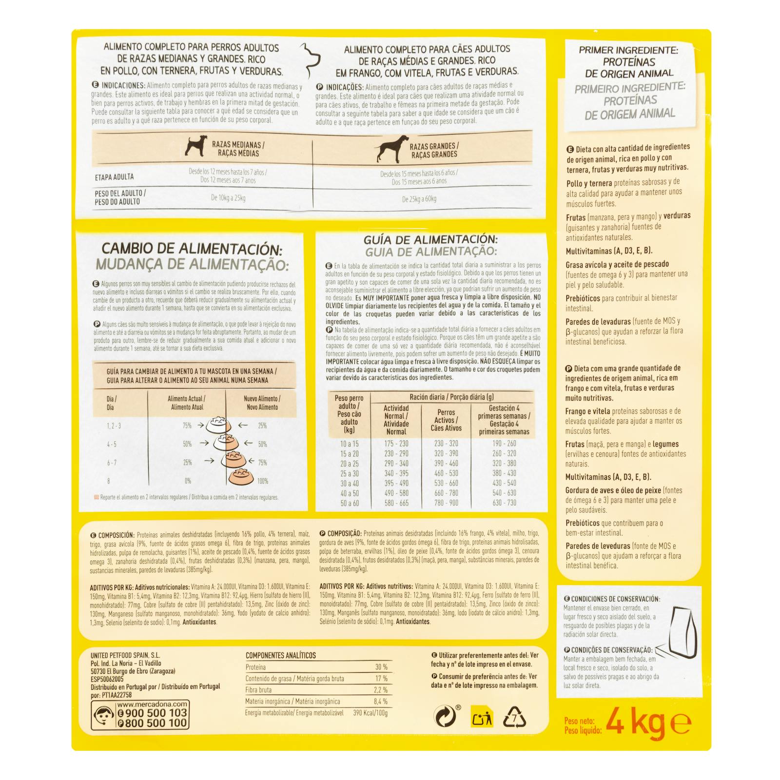 Nourriture pour chien adulte Compy au poulet, bœuf, fruits et légumes