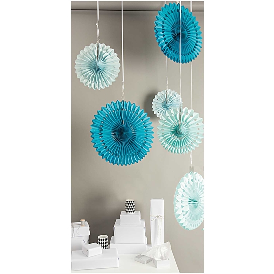 Papier nid abeilles fleurs aqua (x3), diamètre 40 cm, 30 cm et 25 cm