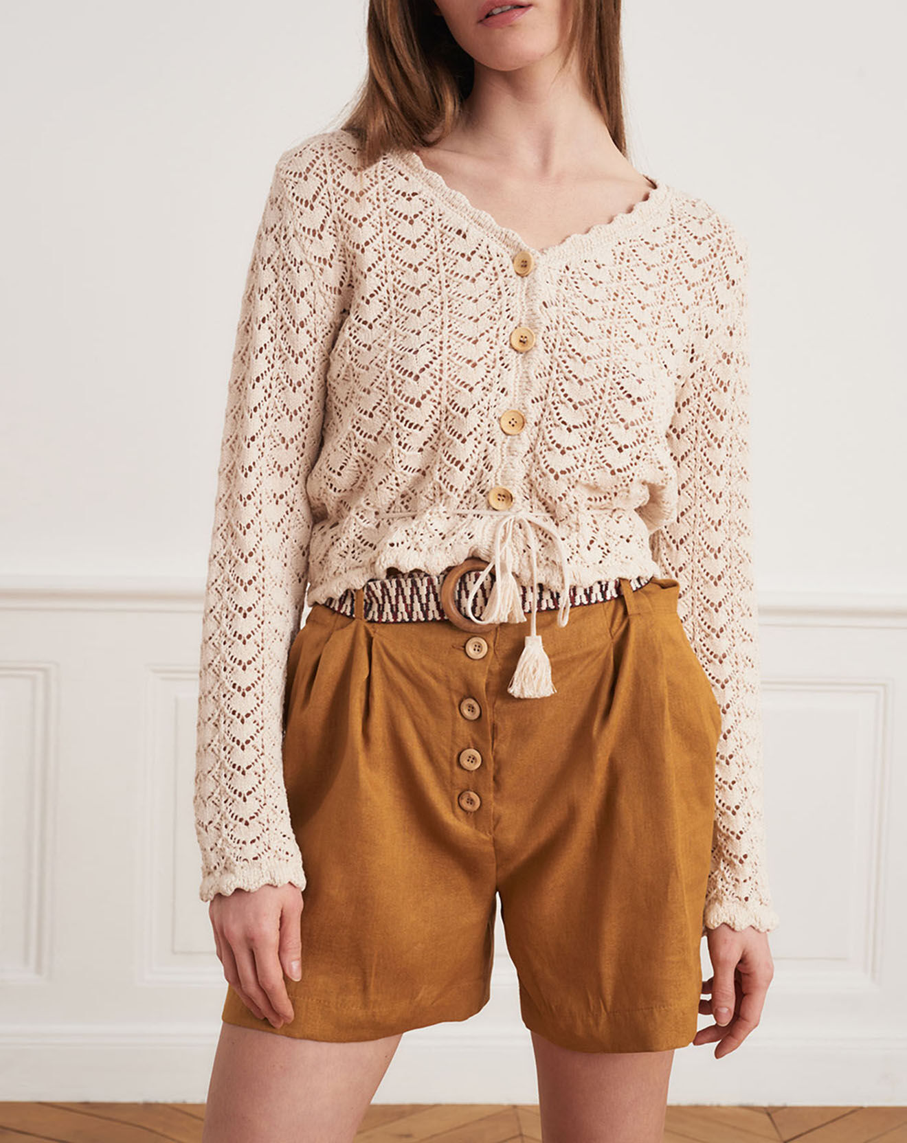 La Petite Francaise Gilet en crochet Brigitte écru