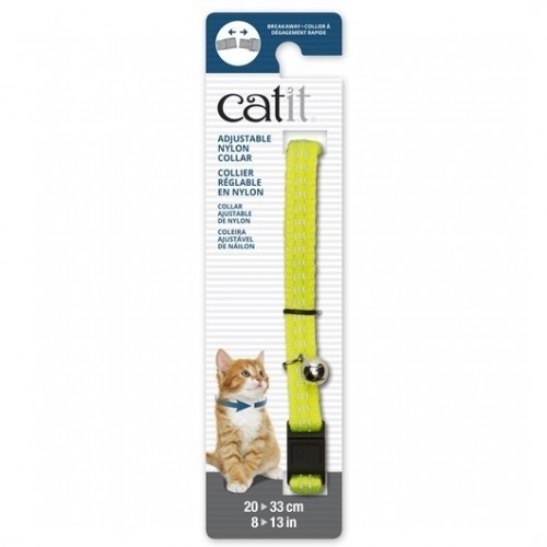 Coleira ajustável e refletora de nylon para gatos, amarela.