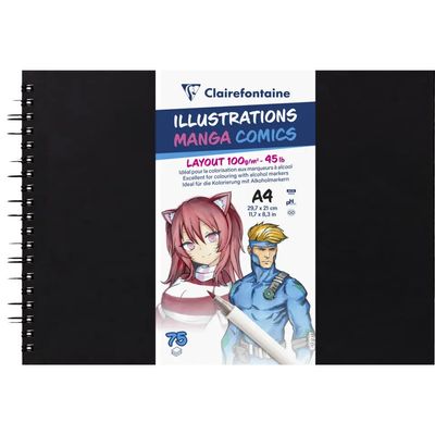 Carnet de dessin spiralé Manga Layout - A4 - 75 feuilles - 100gr - Clairefontaine
