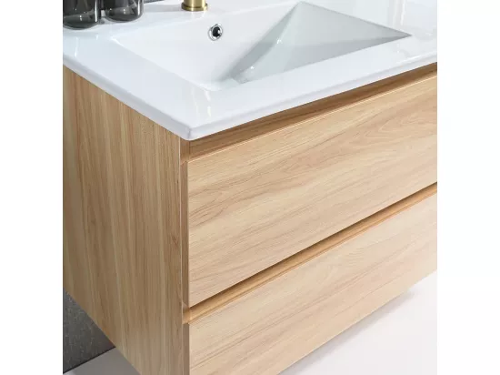Meuble salle de bain double vasque 120cm bois naturel avec miroir LED LB-8331C