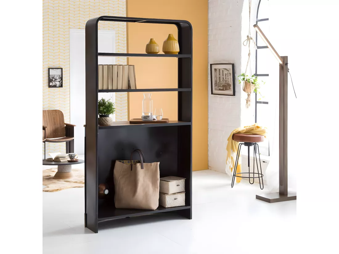 Meuble bar noir avec plateaux en bois de manguier Combi