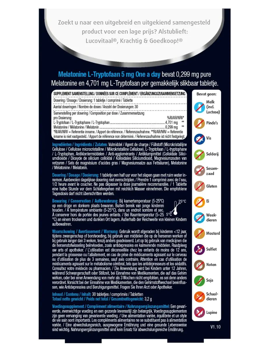 Melatonine L-Tryptofaan 5 mg 30 tabletten