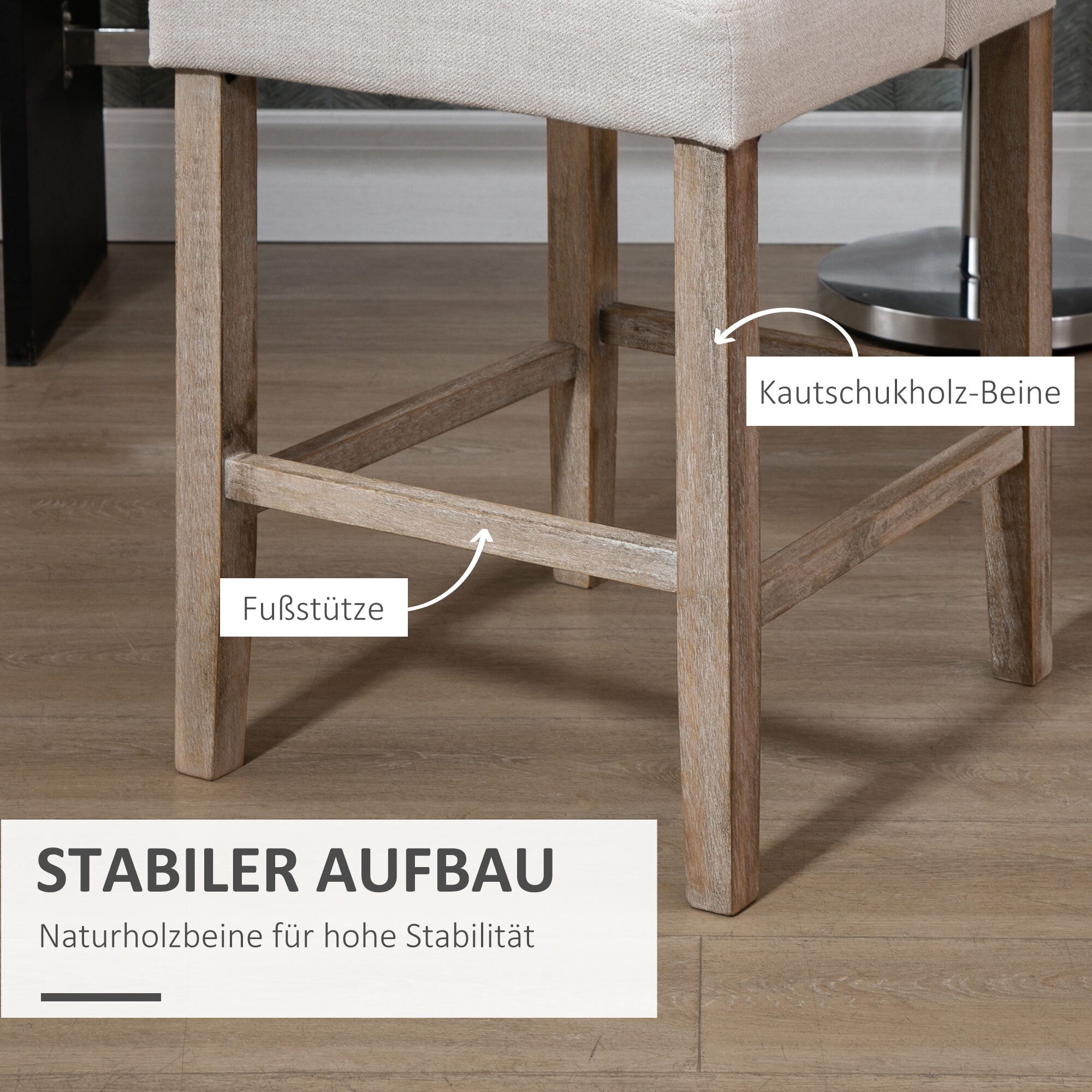 HOMCOM Barhocker 2-er Set, Gebogene Federn Beige 47 x 50 x 101 cm (BxTxH)
